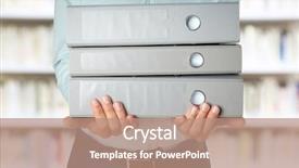  Presentation with stack - PPT layouts having formal certificate - man holding stack of folders background and a coral colored foreground
