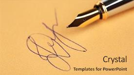  Presentation with pen - Cool new presentation theme with formal certificate - pen and signature on paper backdrop and a  colored foreground