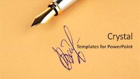  Presentation with pen - Slide set with formal certificate - pen and signature on paper background and a  colored foreground