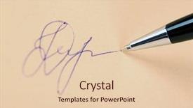  Presentation with old paper pen rolls - PPT theme featuring formal certificate - pen and signature on paper background and a lemonade colored foreground