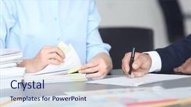  Presentation with certificate - Slide deck featuring formal certificate - people working with documents background and a sky blue colored foreground