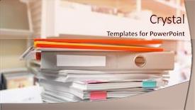  Presentation with archive - Theme enhanced with formal certificate - stack of documents on table background and a  colored foreground