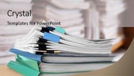  Presentation with archive - Presentation theme having formal certificate - stack of documents on table background and a light gray colored foreground