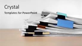  Presentation with stack - Presentation theme consisting of formal certificate - stack of documents on table background and a  colored foreground