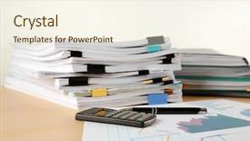  Presentation with light - Colorful slide set enhanced with formal certificate - stacks of documents on table backdrop and a  colored foreground