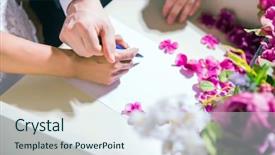  Presentation with wedding - PPT theme featuring formal certificate - wedding ceremony wedding couple leaving background and a sky blue colored foreground