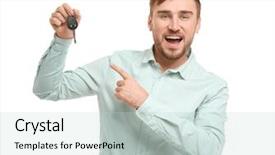  Presentation with car key - Slides having formal clothes holding car key background and a lemonade colored foreground