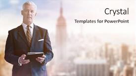  Presentation with company profile - Colorful slides enhanced with formal company profile - portrait of smiling senior businessman backdrop and a cream colored foreground