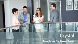  Presentation with communicate - Audience pleasing theme consisting of formal company profile - smiling business people leisurely communicate backdrop and a gray colored foreground