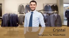  Presentation with young business people - PPT layouts consisting of dressing formal - business people menswear sale background and a coral colored foreground