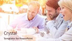  Presentation with cheerful stylish city girl using - Presentation theme having technology refresh - cheerful businesspeople using laptop together background and a lemonade colored foreground