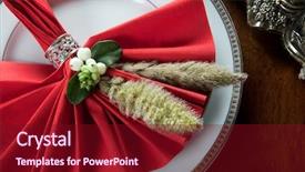 Presentation with napkin - Beautiful slide set featuring formal dining table seting - festive red decorated napkin backdrop and a wine colored foreground