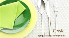  Presentation with bacterial plates - Cool new PPT layouts with formal dining table seting - green empty plates with fork backdrop and a  colored foreground