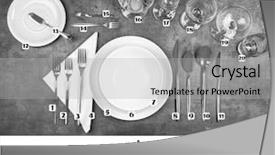  Presentation with table setting - Slide set consisting of formal dinner - arrangement of dishware and cutlery background and a light gray colored foreground