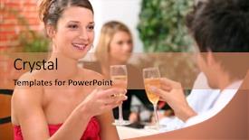  Presentation with two glasses of champagne - Audience pleasing slides consisting of formal dinner - couple with champagne glasses backdrop and a coral colored foreground
