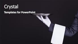  Presentation with hand holding earth - Beautiful PPT theme featuring formal dinner - image of a waiter hand backdrop and a dark gray colored foreground