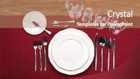  Presentation with table setting - PPT theme enhanced with formal dinner - table setting on wooden background background and a coral colored foreground