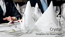  Presentation with faces - Amazing presentation theme having formal dinner - two business people no faces backdrop and a light gray colored foreground