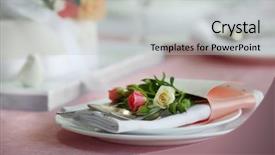  Presentation with wedding banquet table - Slide set with formal dinner event - beautiful served table for wedding background and a light gray colored foreground