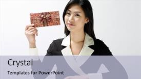  Presentation with formal - Slides consisting of employee anniversary work office - formal dress asian woman background and a light blue colored foreground