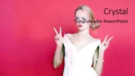  Presentation with cool - Audience pleasing theme consisting of formal dresses - cool woman wearing white dress backdrop and a coral colored foreground