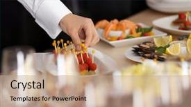 Presentation with food - Colorful presentation theme enhanced with formal event - man choosing food during buffet backdrop and a coral colored foreground