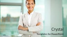  Presentation with successful - Amazing slide deck having formal fashion - portrait of successful businesswoman looking backdrop and a lemonade colored foreground