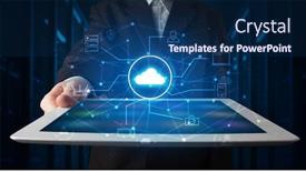  Presentation with virtual hand - Amazing slide set having formal hand in server room with virtual workspace concept backdrop and a navy blue colored foreground