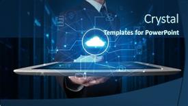  Presentation with virtual hand - Presentation with formal-hand-in-server-room background and a ocean colored foreground