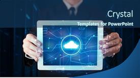  Presentation with virtual hand - PPT theme consisting of formal-hand-in-server-room background and a ocean colored foreground