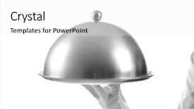  Presentation with catering waiter food event service - Audience pleasing slides consisting of formal holiday - male waiter holding cloche backdrop and a white colored foreground