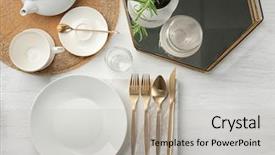  Presentation with table setting - Slide set having formal holiday - top view of table setting background and a light gray colored foreground