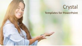  Presentation with natural - Beautiful PPT theme featuring formal invitation - young beautiful brunette business woman backdrop and a  colored foreground