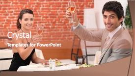  Presentation with restaurant - Audience pleasing presentation consisting of formal meal - couple drinking wine in restaurant backdrop and a coral colored foreground
