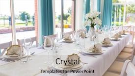 Presentation with elegant table setting - Theme consisting of formal meal - dining table setting with decorations background and a  colored foreground