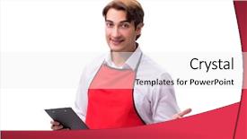  Presentation with waiter hand in white glove - Audience pleasing PPT theme consisting of formal meal - young waiter isolated on white backdrop and a white colored foreground