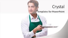  Presentation with waiter - Slide deck featuring formal meal - young waiter isolated on white background and a white colored foreground