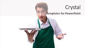  Presentation with waiter hand in white glove - Colorful PPT layouts enhanced with formal meal - young waiter isolated on white backdrop and a white colored foreground