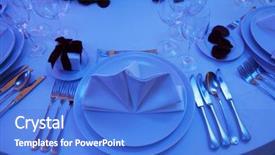  Presentation with wedding - Amazing PPT theme having formal party - beautiful table set for wedding backdrop and a cobalt blue colored foreground
