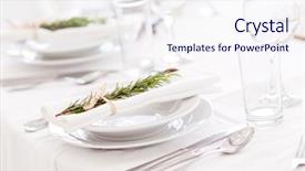  Presentation with wedding banquet table - Audience pleasing PPT theme consisting of formal party - fancy table set backdrop and a sky blue colored foreground