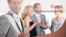  Presentation with four wheeler - Amazing slide set having formal party - four colleagues drinking champagne backdrop and a lemonade colored foreground