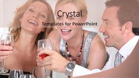  Presentation with three - Presentation featuring formal party - three colleagues celebrating background and a coral colored foreground