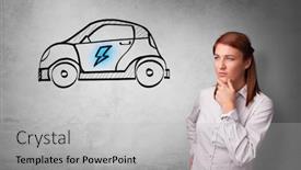  Presentation with electric car - Colorful presentation design enhanced with person thinking about electric car backdrop and a light gray colored foreground