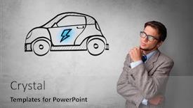  Presentation with electric car - PPT theme enhanced with formal-person-thinking-about-electric background and a light gray colored foreground