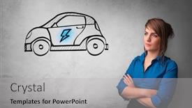  Presentation with electric car - Cool new presentation with formal-person-thinking-about-electric backdrop and a light gray colored foreground