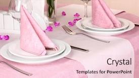  Presentation with elegant table setting - Presentation theme having formal place settings - elegant table setting in restaurant background and a lemonade colored foreground