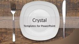  Presentation with empty of wood table top - PPT layouts with formal place settings - empty dish knife and fork background and a light gray colored foreground