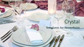  Presentation with elegant wedding - Beautiful PPT theme featuring formal table settings - elegant wedding dinner with red backdrop and a sky blue colored foreground