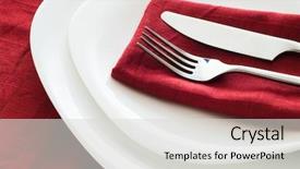  Presentation with table napkin - Colorful slide deck enhanced with formal table settings - fork and knife on white backdrop and a  colored foreground