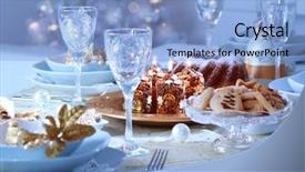 Presentation with blue formal - Slide deck featuring formal table settings - place setting for christmas background and a light blue colored foreground